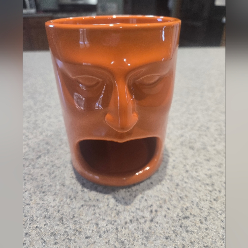 Cordon Bleu Orange Coffee Mug Open Mouth Tiki Face Milk & Cookie Holder 12 oz